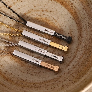Personalized Hidden Message Necklace,Personalized 3D Bar Necklace,Secret Message Necklace,Vertical Bar Necklace,Bridesmaid Gift,Gift For Her