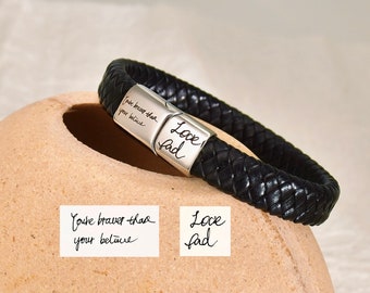 Actual Handwriting Engraved Bracelet, Personalized Mens Bracelet, Father's Day Gift, Actual Signature Gift for Him, Memorial Jewellery