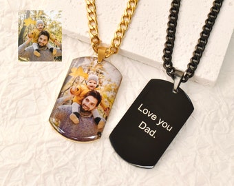 Custom Engraved Photo Dog Tag Necklace, Photo Dog Tags, Photo Necklace, Stainless Steel Men's Necklace, Gift for Him, Gift for Dad