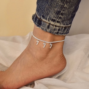 777 Angel Number Anklet, Unique Angel Number Bracelet, 777, 444, 333, 222, Custom Number Bracelet, Spiritual, Number Jewelry, Gift for Her