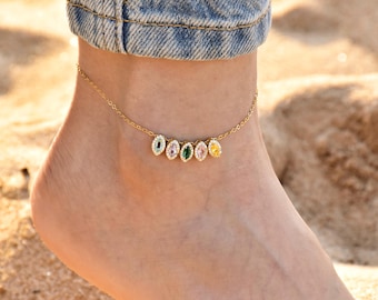 Personalized Birthstone Anklet, Mom Anklet with Children&#39;s Birthstones, Gift for Her, Valentines Day Gift, Custom Anklet Jewelry, Wife Gifts