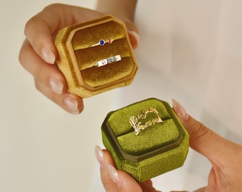 Personalized Velvet Ring Box, Custom Wedding Ring Box, Dainty Engagement Ring Box, Square Octagon Velvet Ring Box, Two Slot Ring Box