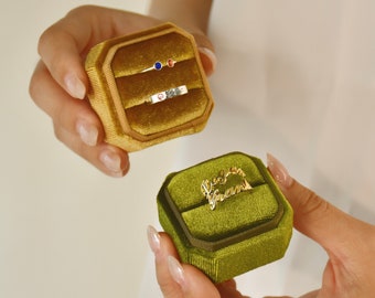 Caja de anillo de terciopelo personalizada, caja de anillo de boda personalizada, caja de anillo de compromiso delicada, caja de anillo de terciopelo octágono cuadrado, caja de anillo de dos ranuras