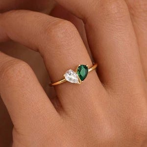 Custom Heart Birthstone Ring, Pear Cut 2 Birthstone Ring, Custom Stacking Ring, Christmas Gifts, Gift for Mom/Mother, Christmas Gift for Her