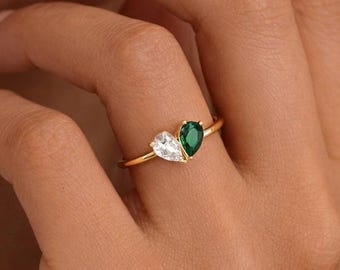 Custom Heart Birthstone Ring, Pear Cut 2 Birthstone Ring, Custom Stacking Ring, Christmas Gifts, Gift for Mom/Mother, Christmas Gift for Her