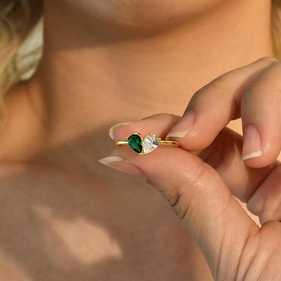 Custom Heart Birthstone Ring, Pear Cut Birthstone Ring, Custom Stacking  Ring, Christmas Gifts, Gift for Mom/Mother, Birthday Gift for Her