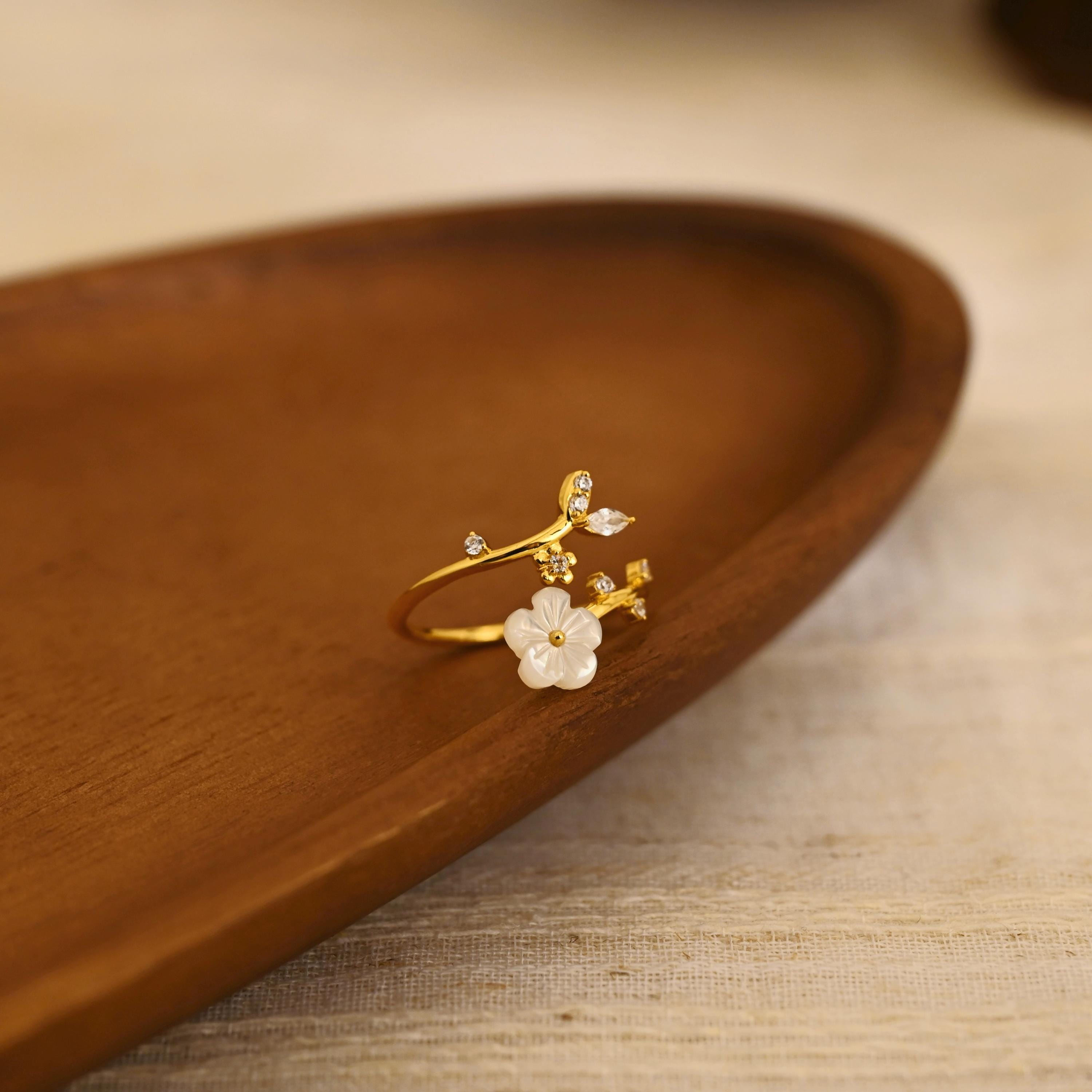 Sakura Flower Ring, Birth Flower Ring, Mother of Pearl Sakura