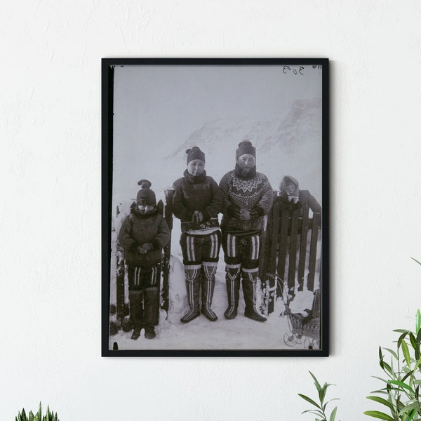 Greenland Expedition 1902-1904 Vintage Image of Inuit Family Published as Modern Poster, Danish Vintage Photographs