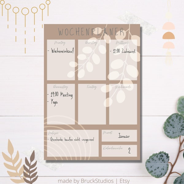 Boho Style Wochenplaner, instant download, printable, Terminplaner, Organizer, weekly planner, A4, A5, pdf, jpg, bohemian style