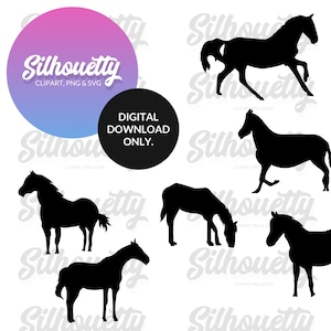 Lot de 20 chevaux SVG et PNG | Silhouette de cheval | Ensemble numérique équestre | Enfants et projets d'artisanat