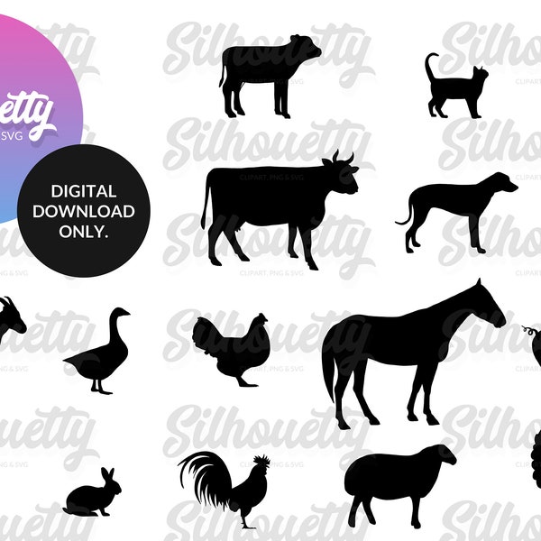 16 Piece Farm Animals set svg and png set, farm animals svg bundle, animals silhouette svg, farm png bundle, kids farm animal svg, child toy