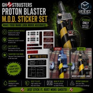 Ghostbusters Proton Blaster M.O.D. stickerset | Filmgetrouwe upgrade stickers voor je toverstaf | Alleen stickers