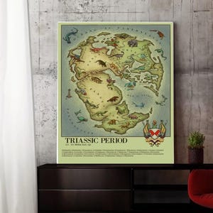 Carte de style vintage de la période TRIASSIQUE (bestiaire médiéval) poster