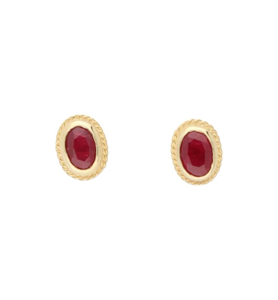 9ct Yellow Gold Oval Ruby Ear Studs - image 1