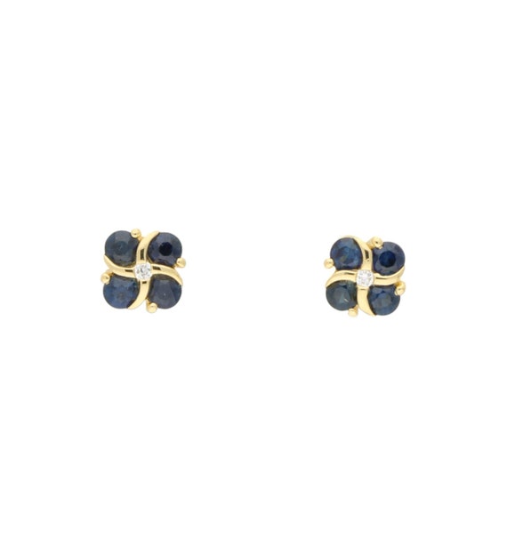 18ct Yellow Gold Sapphire And Diamond Ear Studs. - image 1