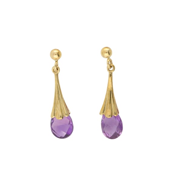 9ct Yellow Gold Amethyst Earrings - image 1