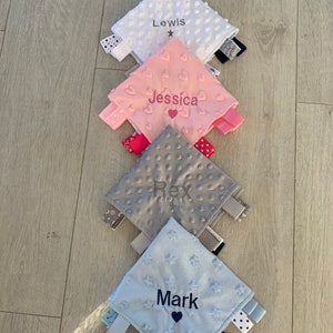 Personalised Baby taggie | taggy soft fleece satin comforter | New baby gift | boy & girl unisex baby gift | baby shower, bedtime, hospital