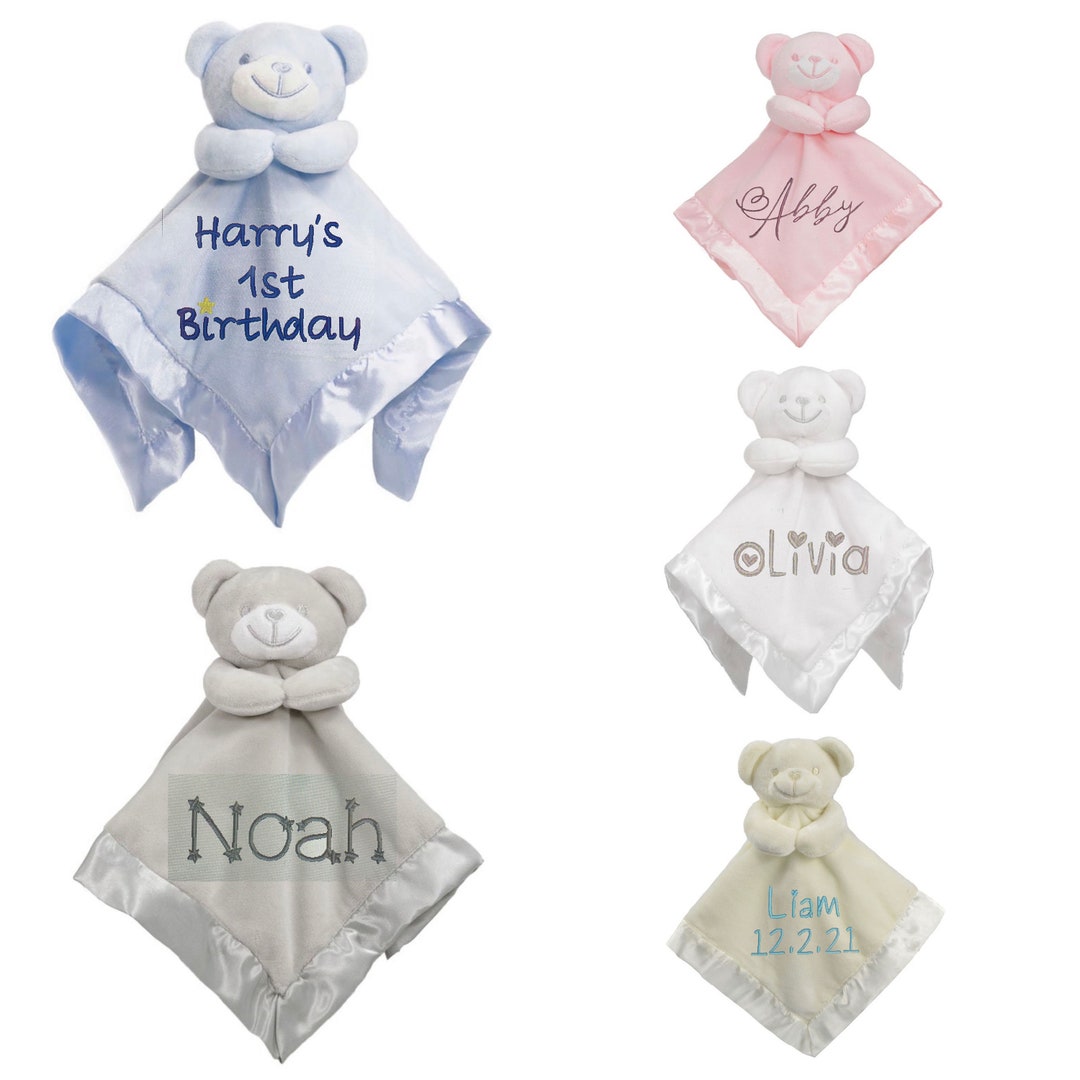 Personalised Baby Comforter Teddy Bear Soft Comforter New Baby Gift Boy
