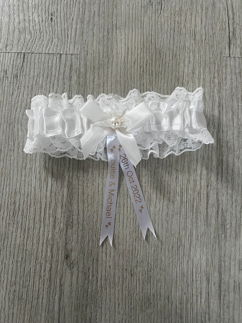 Personalised Wedding Garter / White & Blue / Something Special Blue / Wedding Gift for Bride / wedding memory and Ideas Presents image 3