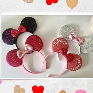personalised Disney glitter Ears / Headband / Birthday / Family & Friends custom Ears / Minnie Mickey mouse ears / hen wedding party favous