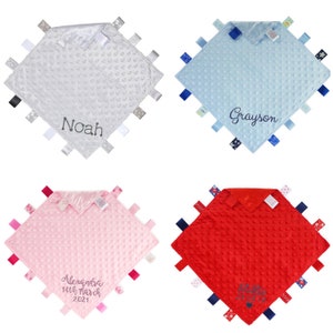 Personalised Baby taggie | taggy soft fleece satin comforter | New baby gift | boy & girl unisex baby gift | baby shower, bedtime, hospital