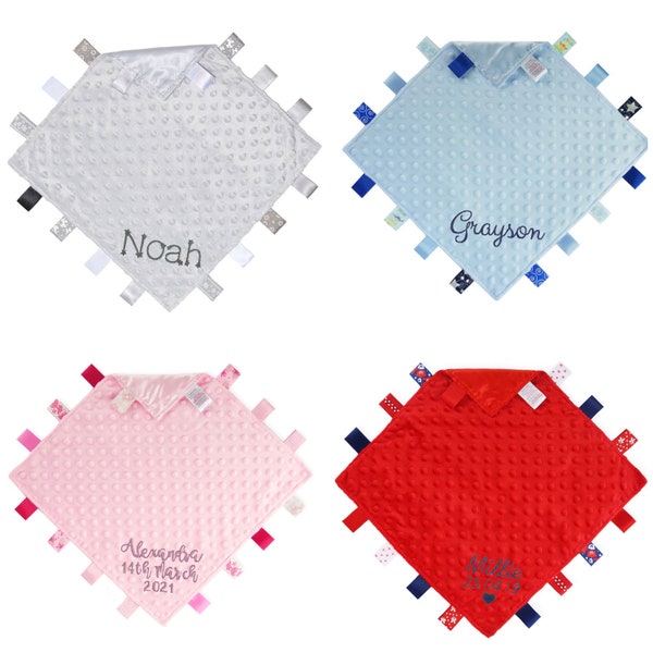 Piumino personalizzato in raso di pile morbido con scritta "Taggy" / regalo per neonato / regalo unisex per neonato e bambina / baby shower, prima di andare a letto, ospedale