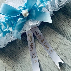 Personalised Wedding Garter / White & Blue / Something Special Blue / Wedding Gift for Bride / wedding memory and Ideas Presents image 5