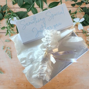 Personalised Wedding Garter / White & Blue / Something Special Blue / Wedding Gift for Bride / wedding memory and Ideas Presents image 7