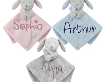 Douillette personnalisée pour bébé | doudou lapin en polaire | Nouveau cadeau de bébé | cadeau de naissance unisexe garçon et fille | baby shower, heure du coucher, hôpital