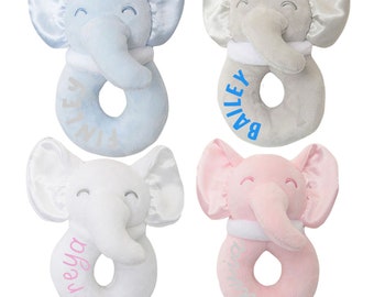 Personalised baby rattle gift / new baby gift / soft rattle baby elephan  / any name / baby 1st gift / baby comforter soft fleece animal toy