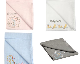 Douillette personnalisée pour bébé | Couette carrée en mousseline | Nouveau cadeau de bébé | cadeau de naissance unisexe garçon et fille | baby shower, heure du coucher, allaitement à l'hôpital