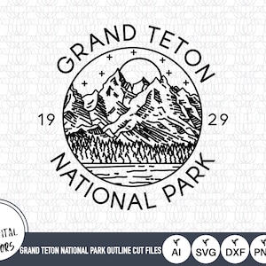 Grand Teton Nationalpark Umriss SVG-Dateien | Grand Teton Nationalpark geschnitten Dateien | Vereinigte Staaten von Amerika | Grand Teton Nationalpark Kunst