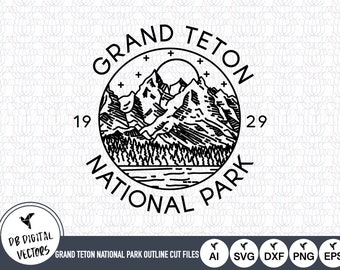 Grand Teton National Park Outline SVG Cut Files (Digital Download)