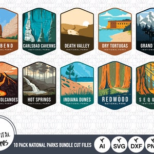 10er Pack Nationalparks SVG-Dateien | Nationalparks geschnittene Dateien | Vereinigte Staaten von Amerika Vektor-Dateien | Nationalparks Vektor | Clip Art