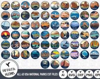 Alle 63 USA Nationalparks SVG-Dateien | Nationalparks geschnittene Dateien | Nationalparks Vektor | Vereinigte Staaten von Amerika Nationalparks | Clip Art