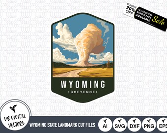 Wyoming Landmark SVG-filer: Old Faithful Geyser, Cheyenne Capital (digital nedladdning)