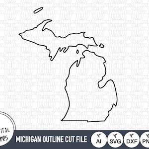 Archivos SVG de contorno de Michigan / Archivos de corte de Michigan / Archivos vectoriales de Estados Unidos de América / Vector de Michigan / Mapa de Michigan Clip Art
