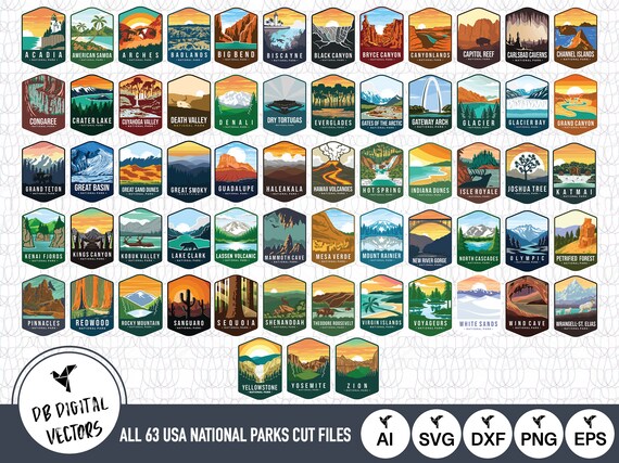 All 63 USA National Parks SVG Files National Parks Cut Files - Etsy