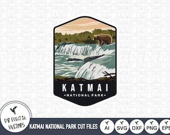 Pliki SVG z emblematem Parku Narodowego Katmai | Pliki do cięcia Parku Narodowego Katmai | Wektor Stanów Zjednoczonych Ameryki | Wektor logo Parku Narodowego Katmai