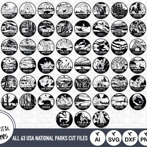 All 63 USA National Parks SVG Files | National Parks Cut Files | National Parks Vector | United States of America National Parks | Clip Art