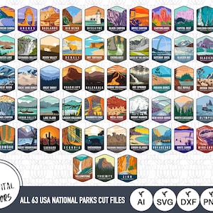 All 63 USA National Parks SVG Files | National Parks Cut Files | National Parks Vector | United States of America National Parks | Clip Art