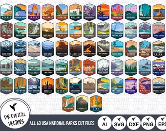 All 63 USA National Parks SVG Files | National Parks Cut Files | National Parks Vector | United States of America National Parks | Clip Art