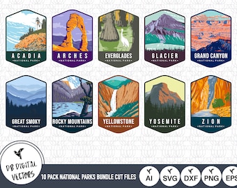 10 Pack National Parks SVG Files | National Parks Cut Files | United States of America Vector Files | National Parks Vector |  Clip Art