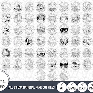 Alle 63 USA Nationalparks SVG-Dateien | Nationalparks Cut Files | Nationalparks Vektorgrafik | Vereinigte Staaten von Amerika Nationalparks | Clip-Kunst