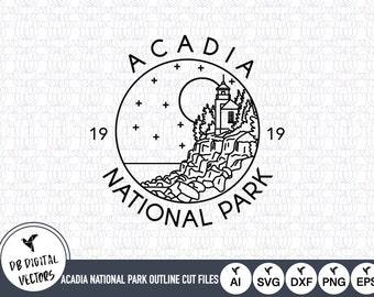 Acadia National Park Outline SVG Files | Acadia National Park Cut Files | Acadia National Park Art