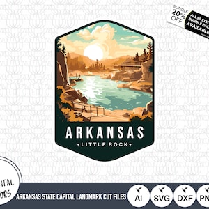 Arquivos SVG de marco do estado de Arkansas | Arquivos de corte de capital do Arkansas | Capital de Little Rock | Estado dos Estados Unidos da América | Pedra pequena Clipart
