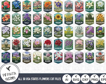 Wszystkie 63 pliki SVG z kwiatami stanowymi USA: Clip Art ze Stanów Zjednoczonych (pobieranie cyfrowe)