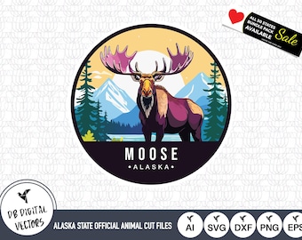 Łoś z Alaski SVG: pliki wycinane ze zwierzętami stanowymi (pobieranie cyfrowe)