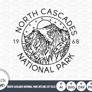 Fichiers SVG de contour du parc national des North Cascades | Fichiers de coupe du parc national des North Cascades | Art du parc national des North Cascades