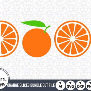 Puede incluir: Un paquete de archivos de corte digital de rodajas de naranja. El paquete incluye una naranja entera, una media rodaja y una rodaja entera. Los archivos están disponibles en los formatos AI, SVG, DXF, PNG y EPS.